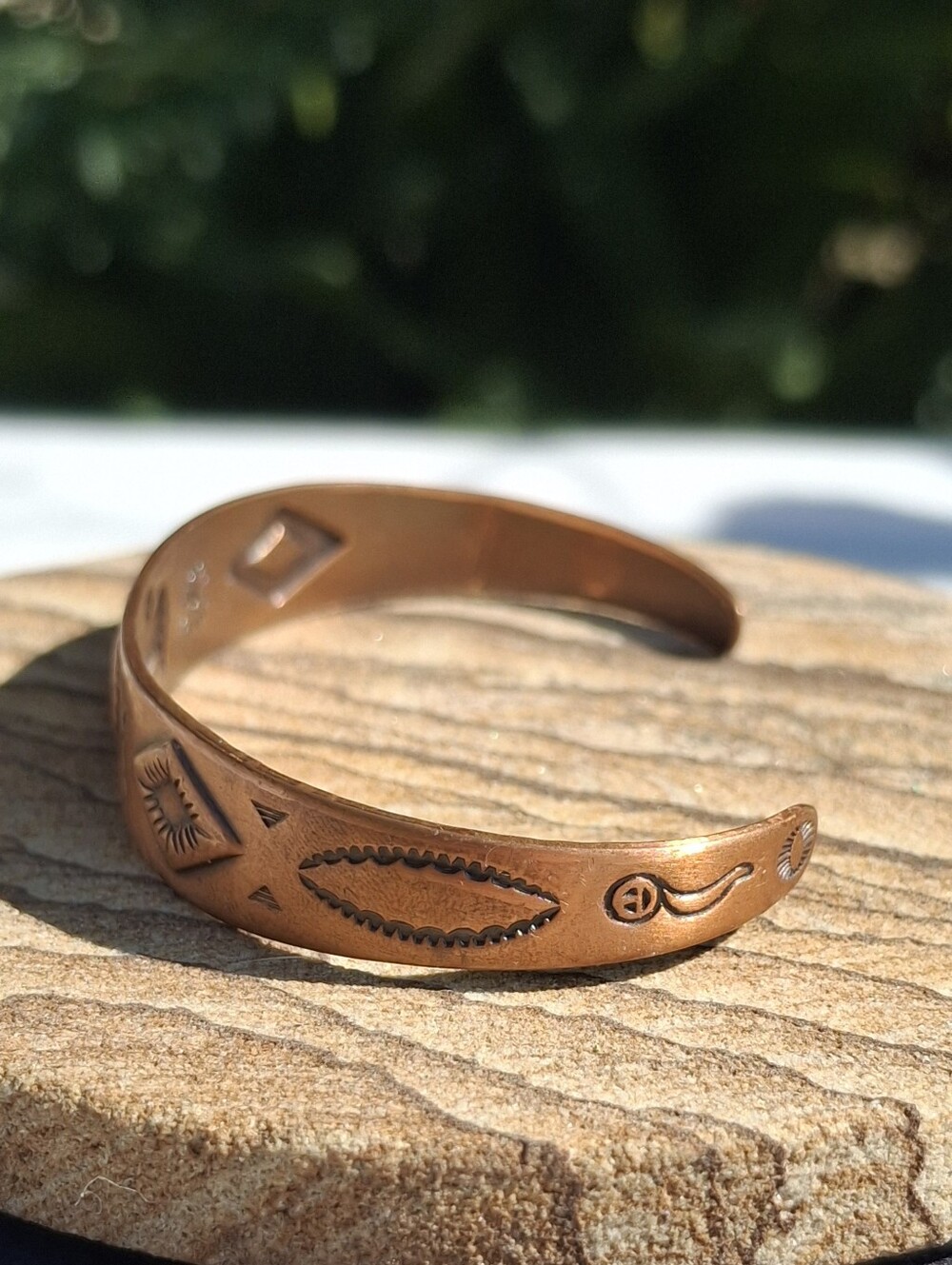 VTG Southwestern Stamped Bell Trading Post Copper Thunderbird Cuff Bracelet - Picture 3 of 8